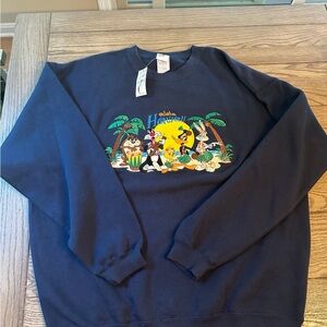 Warner Brothers Studio Store Looney Tunes Hawaii Embroidered Sweatshirt NWT L